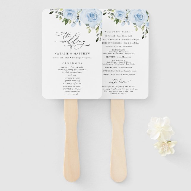 Blütenblumen, Grünpflanzen, Hochzeitsprogramm Fächer (Vorne und Hinten)