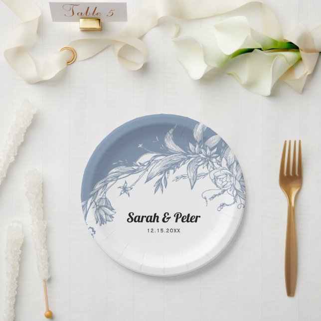 Blütenblumen Moderne Typografie Hochzeit Pappteller (Hochzeit)