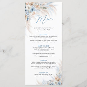 Blütenblumen und Pampasgras Hochzeitsessen Menükarte