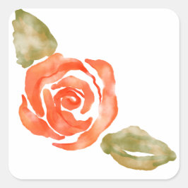 Blütenblüte, Aquarellbilder zur rote Rose Quadratischer Aufkleber