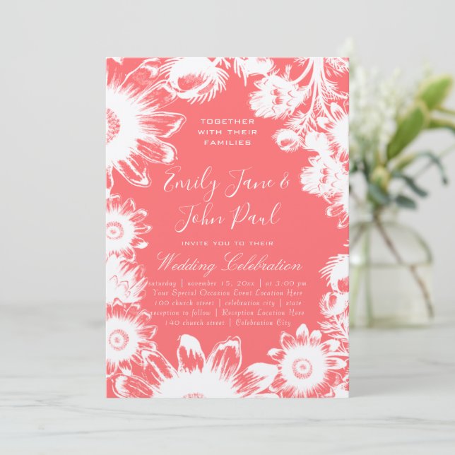 Blütenblüte Pfirsichblütenhochzeiten Einladungen (Stehend Vorderseite)