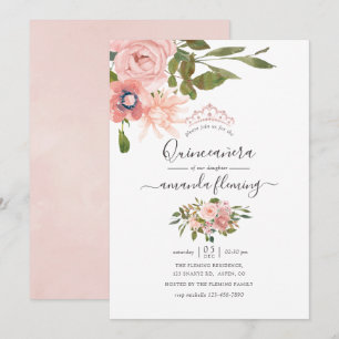 Blütenblüte und Rose Gold Quinceñera Einladung