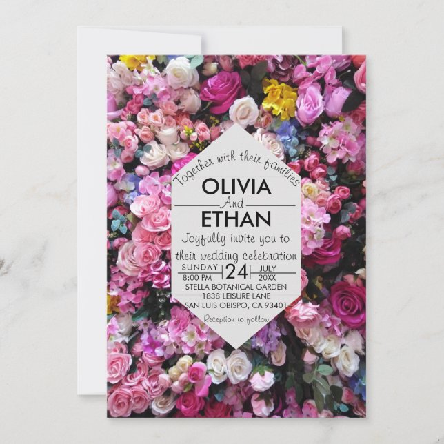 Blütenblüten bunter Rose Einladung Hochzeit (Vorderseite)