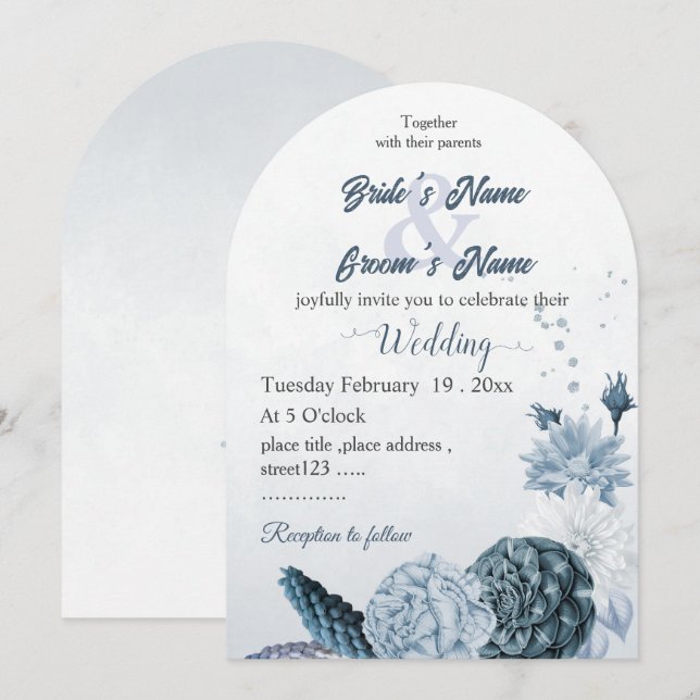 Blütenblüten der Marine botanische Hochzeit Einladung (Vorne/Hinten)