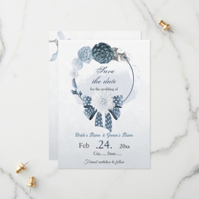Blütenblüten der Marine botanische Hochzeit Save The Date (Vorderseite/Rückseite Beispiel)