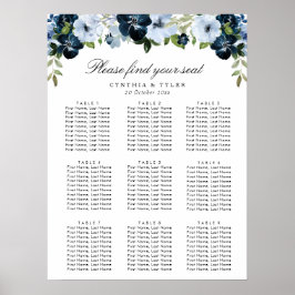 Blütenblüten der Marine Hochzeitskarte Poster