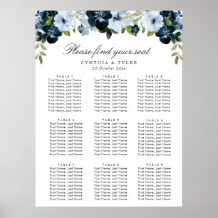 Blütenblüten der Marine Hochzeitskarte Poster