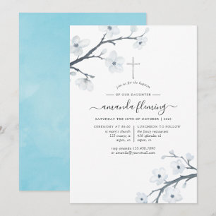 Blütenblüten der Weißen Kirsche Taufe oder Weihnac Einladung