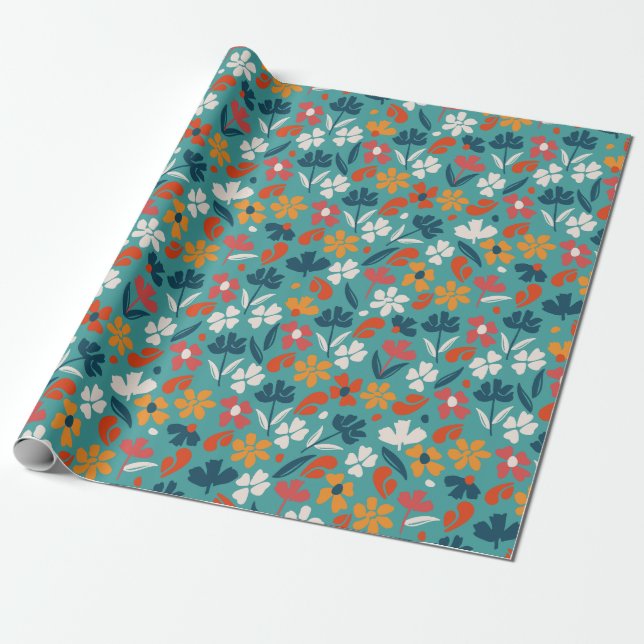 Blütenblüten in Multicolor - blau Geschenkpapier (Ungerollt)