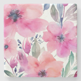 Blütenblüten | Wasserfarbe Rosa Blumen Gemalt Steinuntersetzer