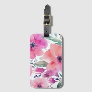 Blütenblüten   Wasserfarben Rosa Blumen Gemalt Gepäckanhänger