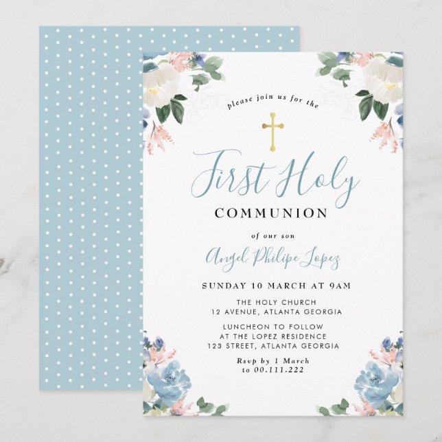 Blütenblütenblütenblütenkommunion Einladung (Vorne/Hinten)