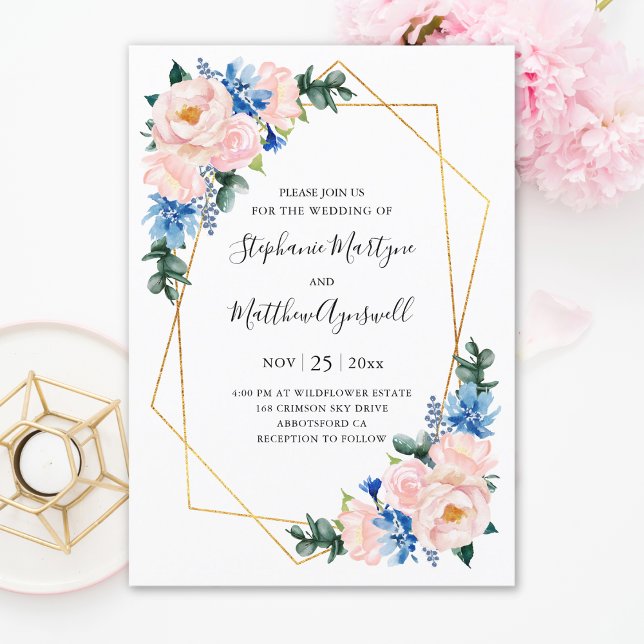 Blütenblütenblütenpink Geometric Floral Wedding Einladung (Von Creator hochgeladen)