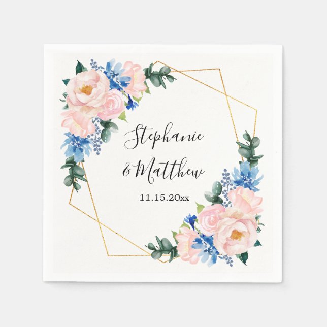 Blütenblütenblütenpink Geometric Floral Wedding Serviette (Vorderseite)