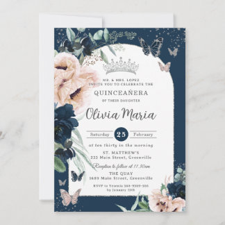 Blütenblütenschmetterlinge Quinceañera Einladung