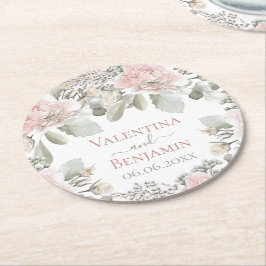 Blütenblütenstaubige Rose Aquarell Boho Chic Name Runder Pappuntersetzer
