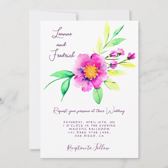 Blütenbraun-Hochzeit in Rosa Einladung (Vorderseite)