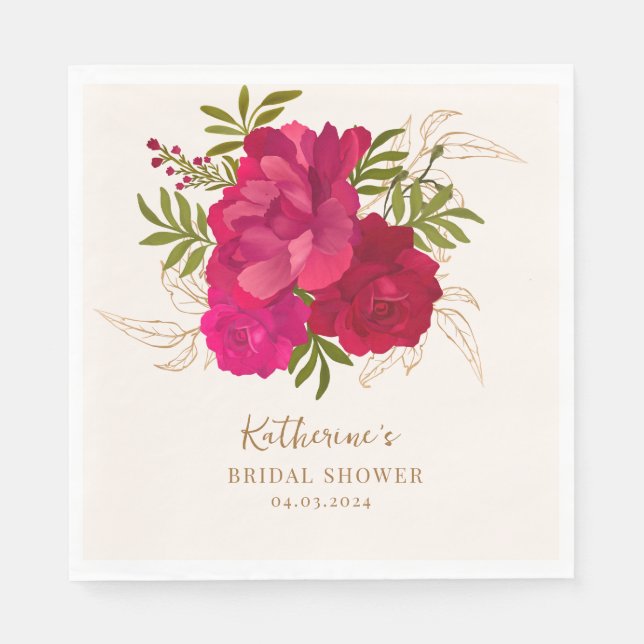 Blütenbraun in Rose und Brautparty mit goldenem Bl Serviette (Vorderseite)