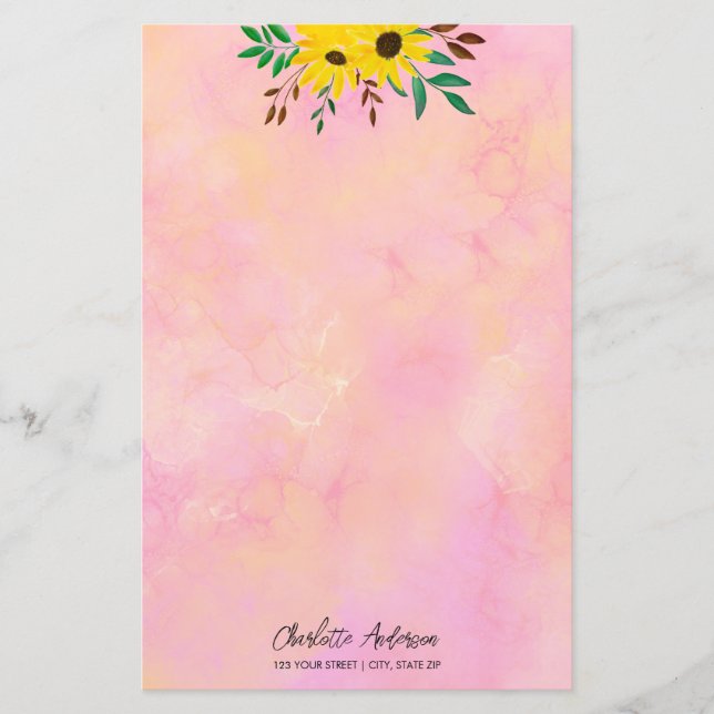 Blütenbraun-Rosa-Aquarell für Sonnenblumen Briefpapier (Vorderseite)