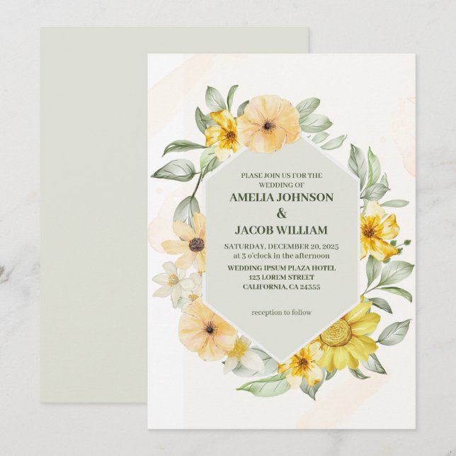 Blütenbutter Gelbe Butter Grüne Hochzeit Einladung (Vorne/Hinten)