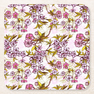 Blutende Kirschblütenmuster  Rechteckiger Pappuntersetzer