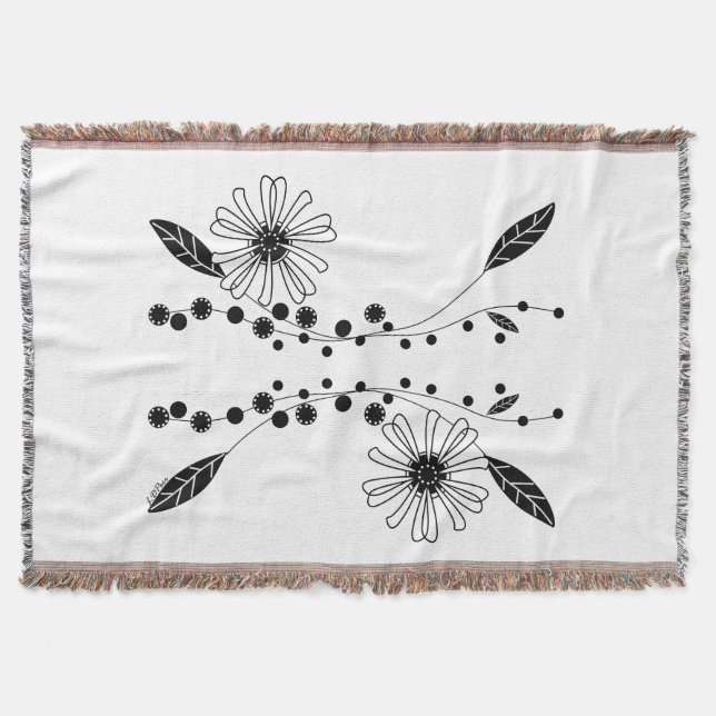 Blütendesign in Schwarz und Weiß Decke (Vorderseite)