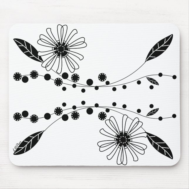 Blütendesign in Schwarz und Weiß Mousepad (Vorne)