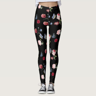 Blütendruck Schwarz/Rosa, Blütendruck und Blauer S Leggings