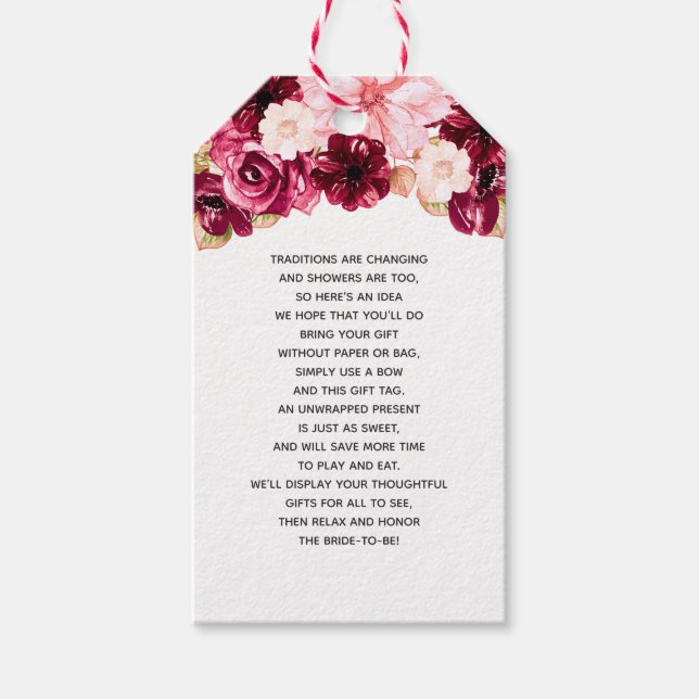 Blütendusche aus Burgund und Rosa Blütenbraun Geschenkanhänger (Vorderseite)