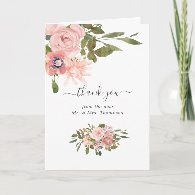 Blütendusche und Rose Hochzeit Wasser Farbe Gold Dankeskarte (Vorderseite)