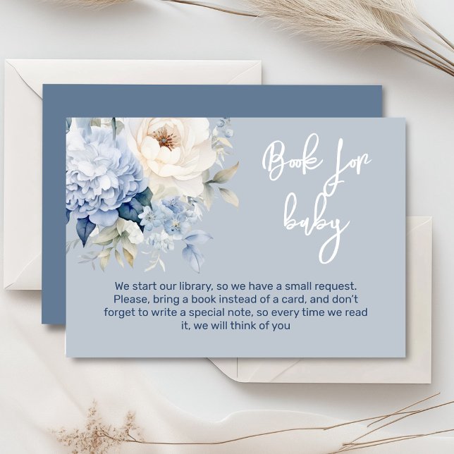 Blütenduschkarte Begleitkarte (Dusty blue and beige watercolor peonies floral baby shower invitation, gender neutral)