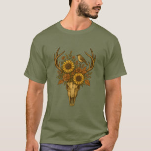 Blütenelskull mit Sonnenblumen und Vögeln T-Shirt