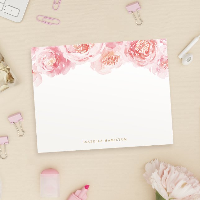 Blütenfarbe Personalisiert Stationierung Mitteilungskarte (Blush watercolor floral Personalized Stationery Note Card)