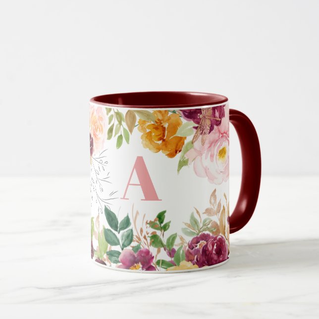Blütenfarbene, elegante, grüne Monogramm Tasse (VorderseiteRechts)