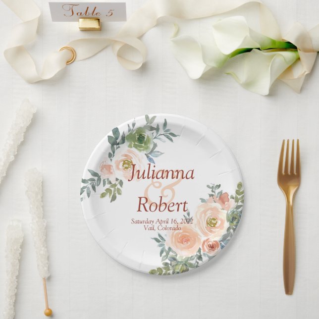 Blütenfarbenes Hochzeitspapier Pappteller (Hochzeit)