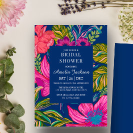 Blütenfarbenes und botanisches blaues Brautparty Einladung