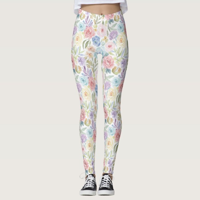 Blütenfarbiger Blumenprint Leggings (Vorderseite)