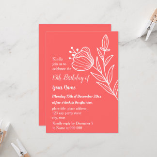 Blütengeburtstag mit einfachem Korallenrosa Einladung