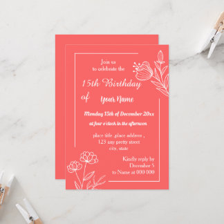Blütengeburtstag mit einfachem Korallenrosa Einladung