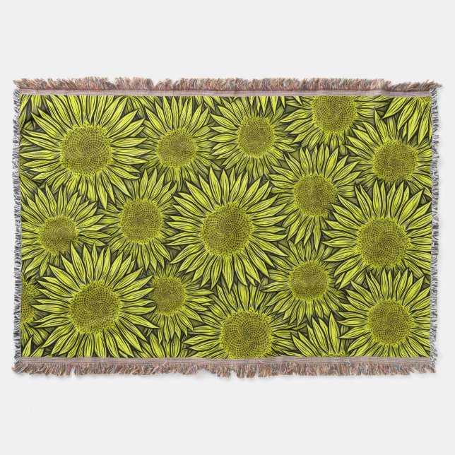 Blütengelbe Sonnenblume Hand gezogen Decke (Vorderseite)