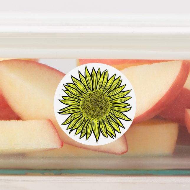 Blütengelbe Sonnenblume Hand gezogen Etiketten (Befestigt)