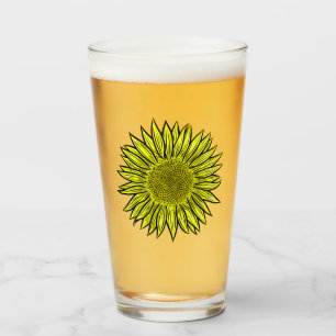 Blütengelbe Sonnenblume Hand gezogen Glas