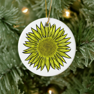 Blütengelbe Sonnenblume Hand gezogen Keramik Ornament