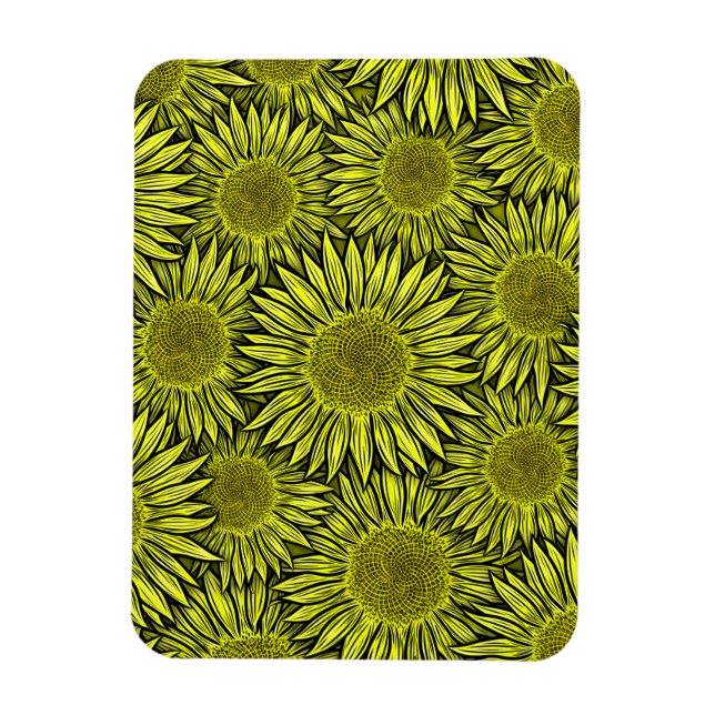 Blütengelbe Sonnenblume Hand gezogen Magnet (Vertikal)