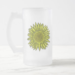 Blütengelbe Sonnenblume Hand gezogen Mattglas Bierglas