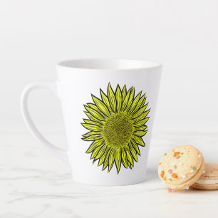 Blütengelbe Sonnenblume Hand gezogen Milchtasse