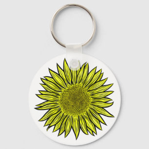 Blütengelbe Sonnenblume Hand gezogen Schlüsselanhänger