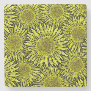 Blütengelbe Sonnenblume Hand gezogen Steinuntersetzer