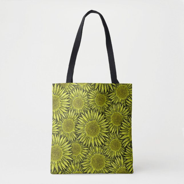 Blütengelbe Sonnenblume Hand gezogen Tasche (Vorderseite)