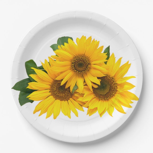 Blütengelbe Sonnenblumen - Hochzeit- / Party-Blume Pappteller (Vorderseite)